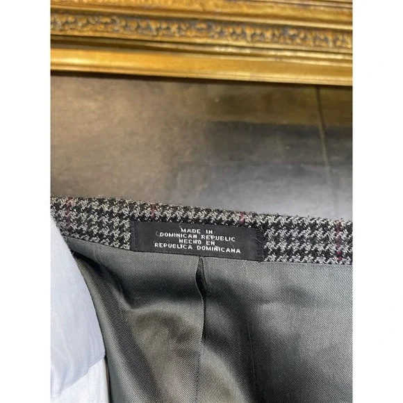 VTG Stafford 44S‎ Gray Houndstooth Check Wool Blend Tweed 2 Roll 1 Sport Coat